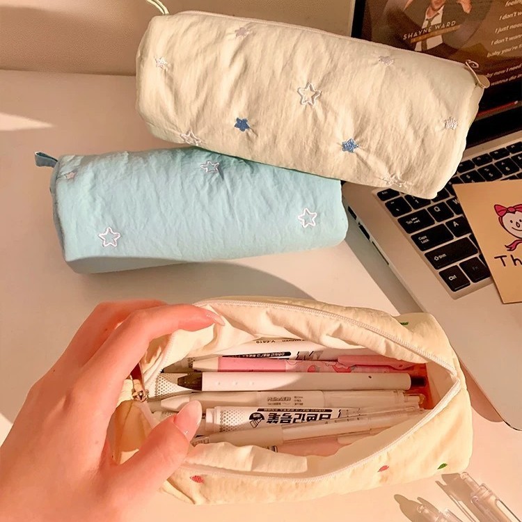 新款青苹果笔袋日系小众高颜值化妆包大容量简约学生文具盒收纳袋|undefined