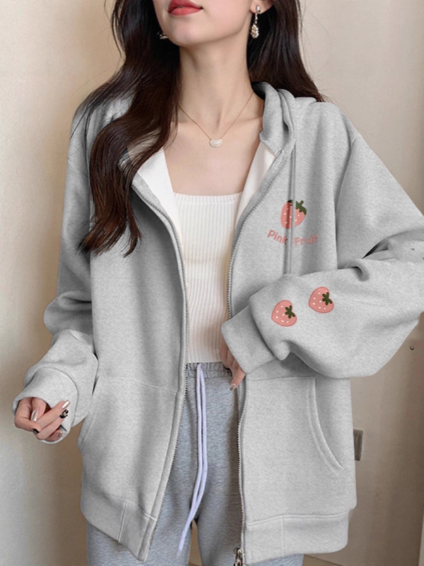 2025美式春秋小众新款印花上衣百搭休闲慵懒风时尚草莓卫衣女ins|undefined