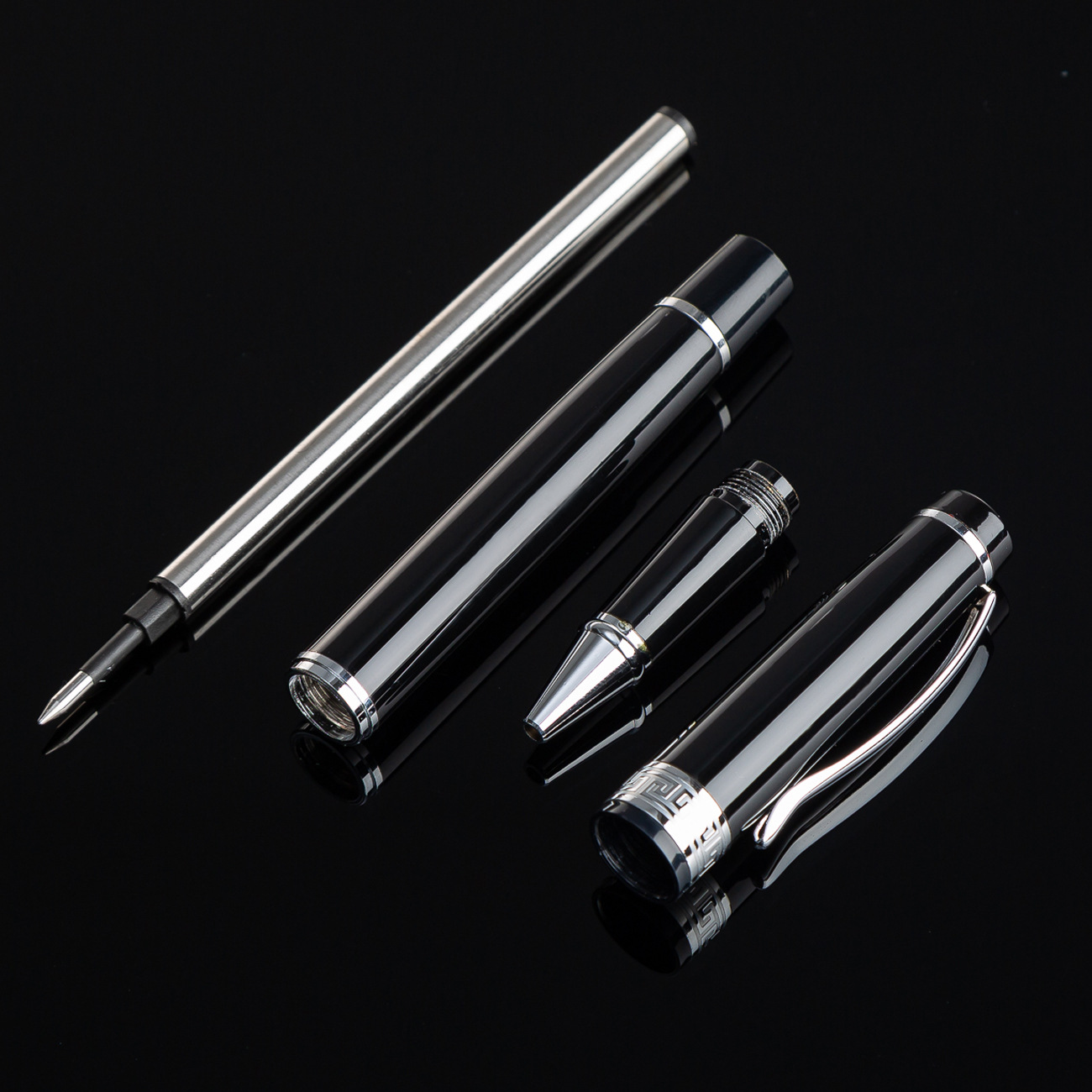 Negocio negro metal firma pluma publicidad regalo pluma impresión LOGO metal gel pluma bolígrafo en stock
