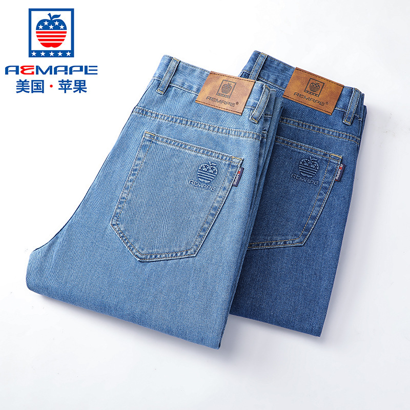 American Apple Brand plus size All-match Spring and Autumn Straight Jeans 2025 New Men's Casual Pants