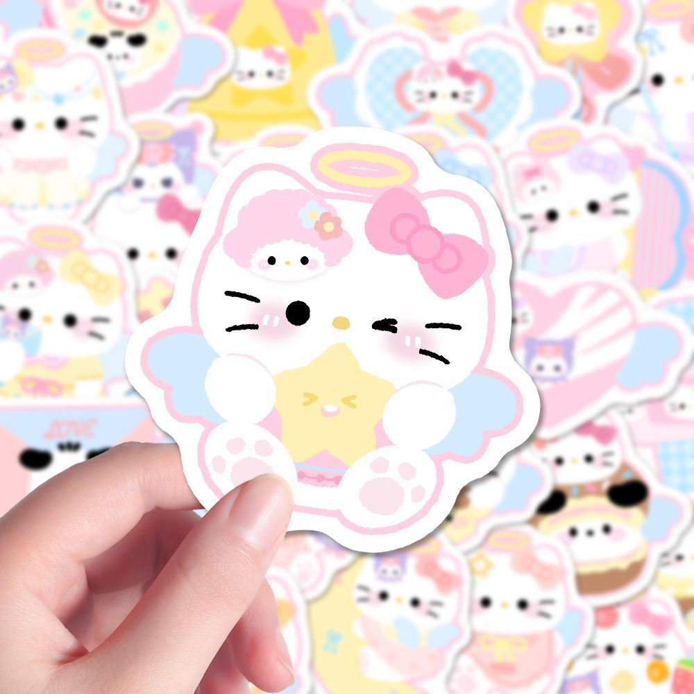 100 Angel Kitty Sanrio pegatinas encantadoras dibujos animados decoración bidimensional teléfono móvil contabilidad de escritorio pegatinas impermeables