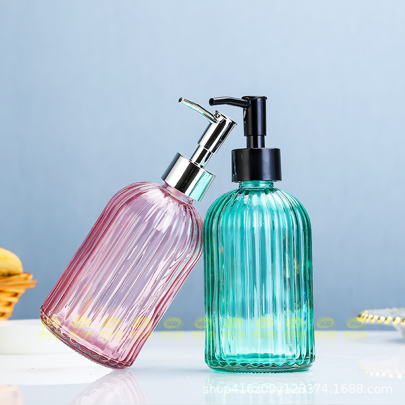 Color 400ml jabón líquido botella de prensa botella de desinfectante de manos de rayas verticales botella de loción botella de gel de ducha de vidrio de estilo europeo botella de Gel de Ducha