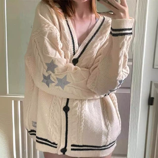 秋冬纯色长袖开衫女气质通勤欧美蝙蝠翼针织米白色单排扣毛衣外套