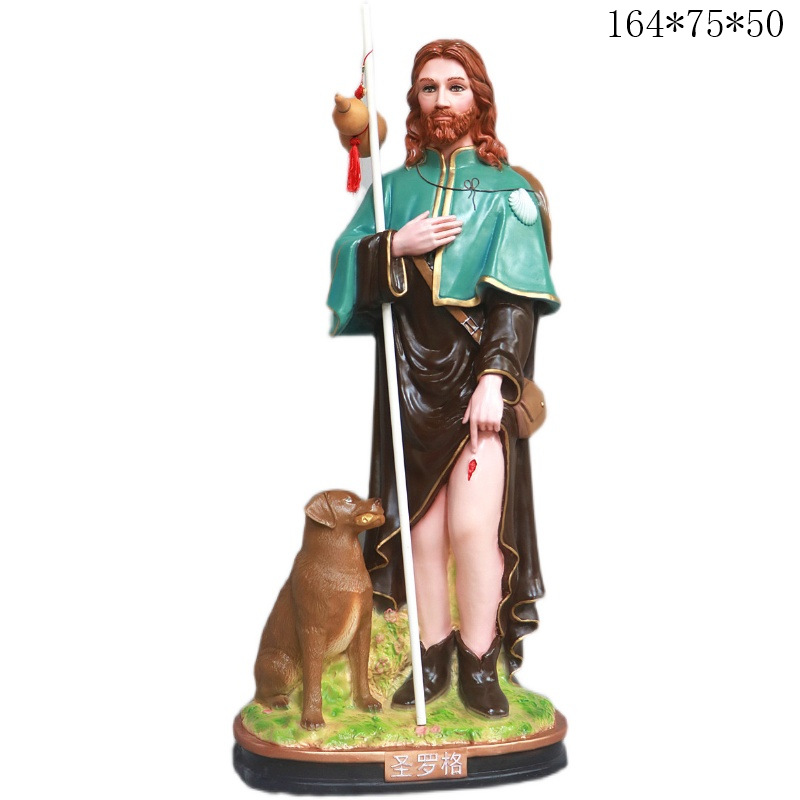 160cm San Rogue Inmunity Lord Protector Ornamento Mirando Estatuas Fiberglass Decoración de la iglesia doméstica