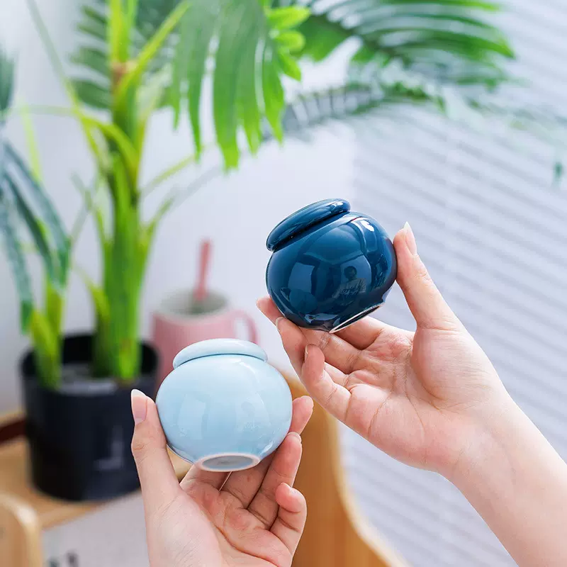 陶瓷115毫升便携小号茶叶罐香粉香膏罐密封罐迷你小药丸储存藏红