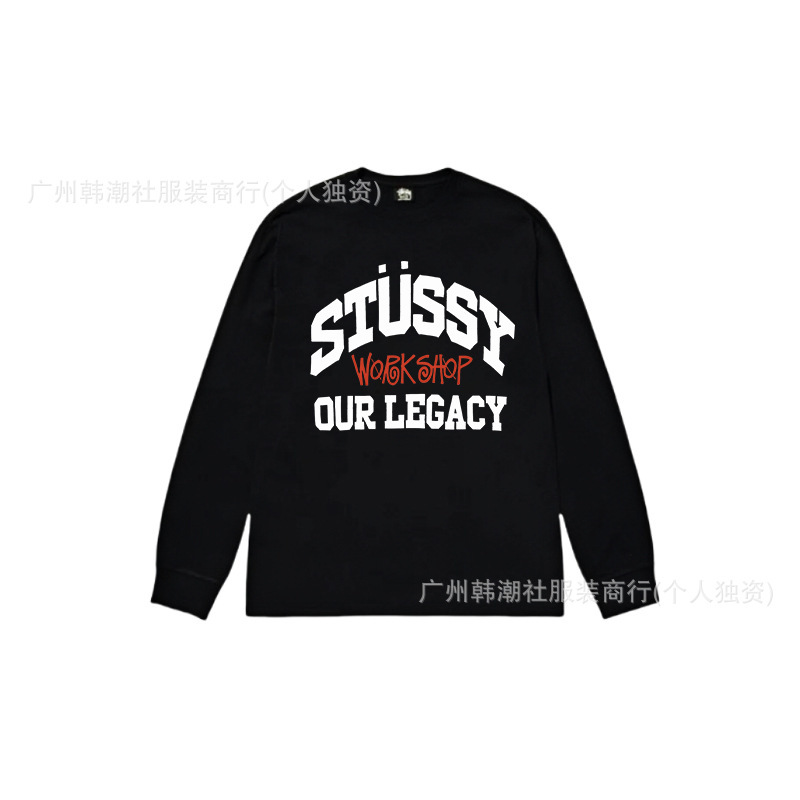 25S跨境斯图西长袖印花t恤美式潮牌STUSSY圆筒布休闲宽松男女同款|undefined