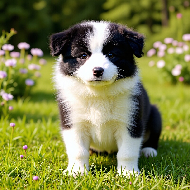 Border Collie Pet Dog, Black and White Meteorite Color Border Collie Puppy, Dog Cub, Pet Puppy