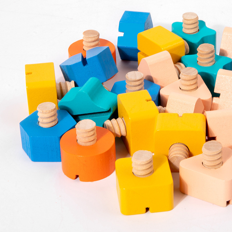 Weiweihu Kids Tornillo Puzzle Inspirado Bloques de construcción Combinación Desarrollo Pensamiento Tornillo Forma Juego de juguete de madera