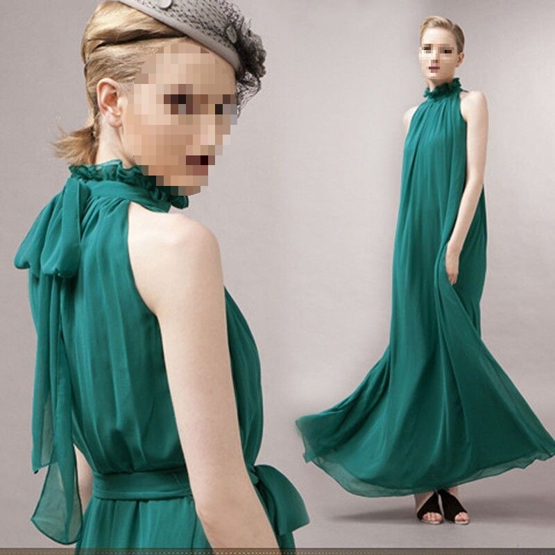 Extra-Long Ankle-Length Dress 2026 New Style Bohemian Solid Color Chiffon Plus-Size Dress Vacation Beach Dress Super Fairy-Like