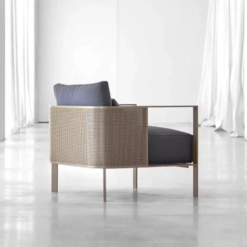 Muebles para patio, al aire libre, impermeables, resistentes al sol, para terraza de jardín, comunidad, asientos de acero inoxidable, sofá, estilo nórdico minimalista.