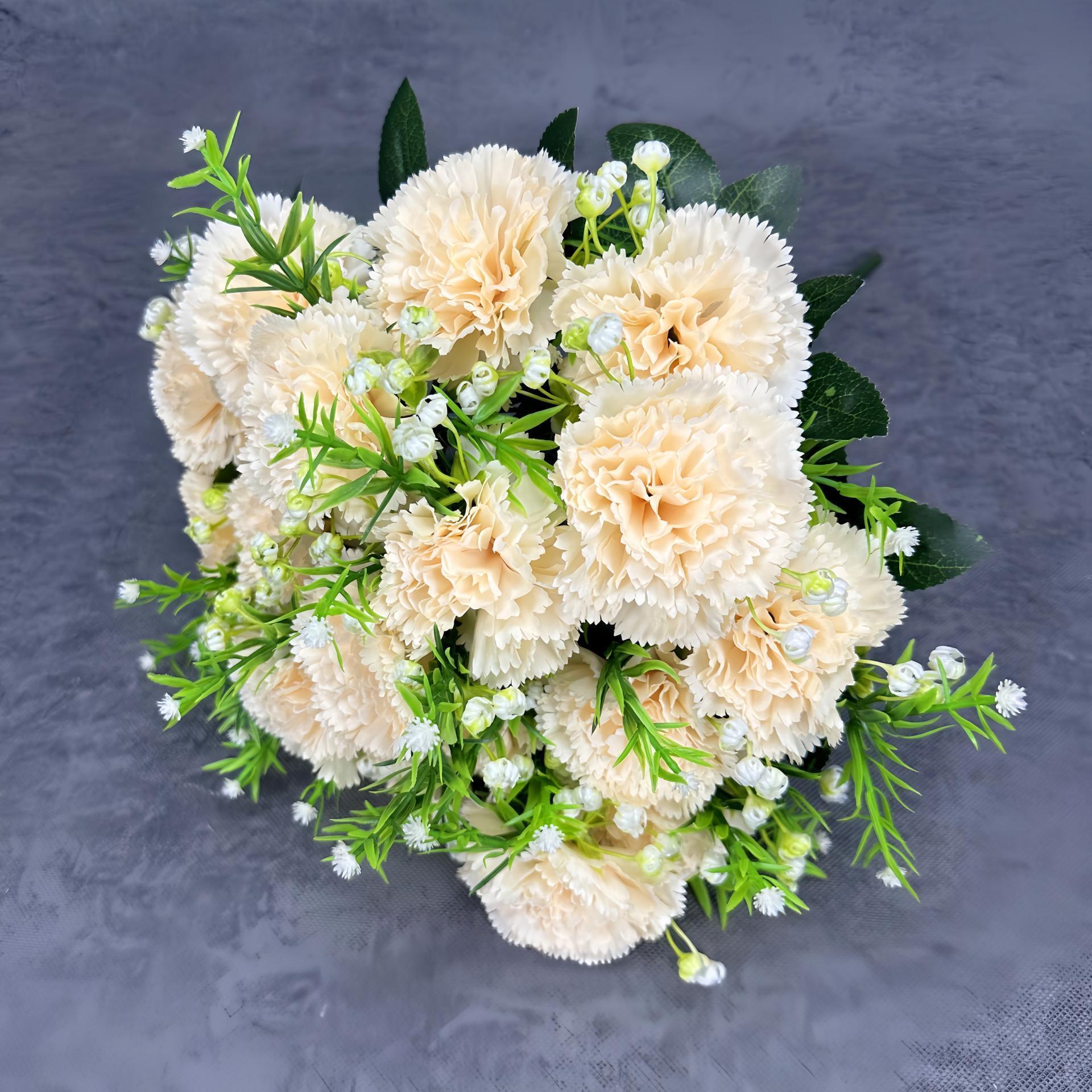 Nuevo conjunto de 18 flores de claveles simuladas decoración de boda decoración de flores falsas transfronterizas al por mayor