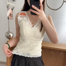 森色系555826秋冬新款蕾丝山羊绒背心固定杯保暖内搭外穿无袖上衣