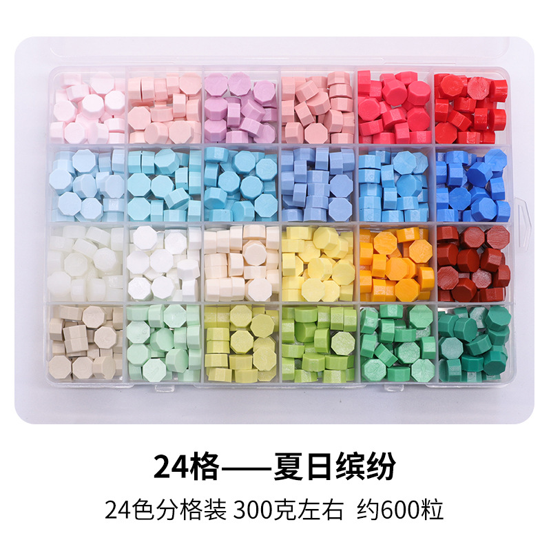 Fuego pintura cera grano traje de color mezclado 24 caja de cuadros de color ocho lados fuego pintura sellado cera fuego pintura sello cera grano fábrica al por mayor