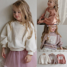 2025冬季新款草莓珊韩国儿童女孩洋气蕾丝边圆领宽松长袖加绒卫衣