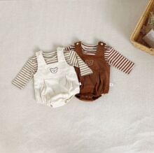 2025韩版婴儿连体衣春秋男女宝宝灯芯绒背带裤哈衣小熊包屁衣套装