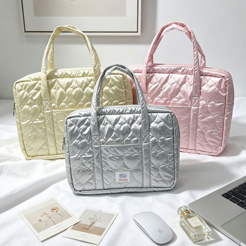Large Capacity Pu Quilted Laptop Bag Large Capacity Notebook Love Heart iPad Tablet Protective Case Storage Bag