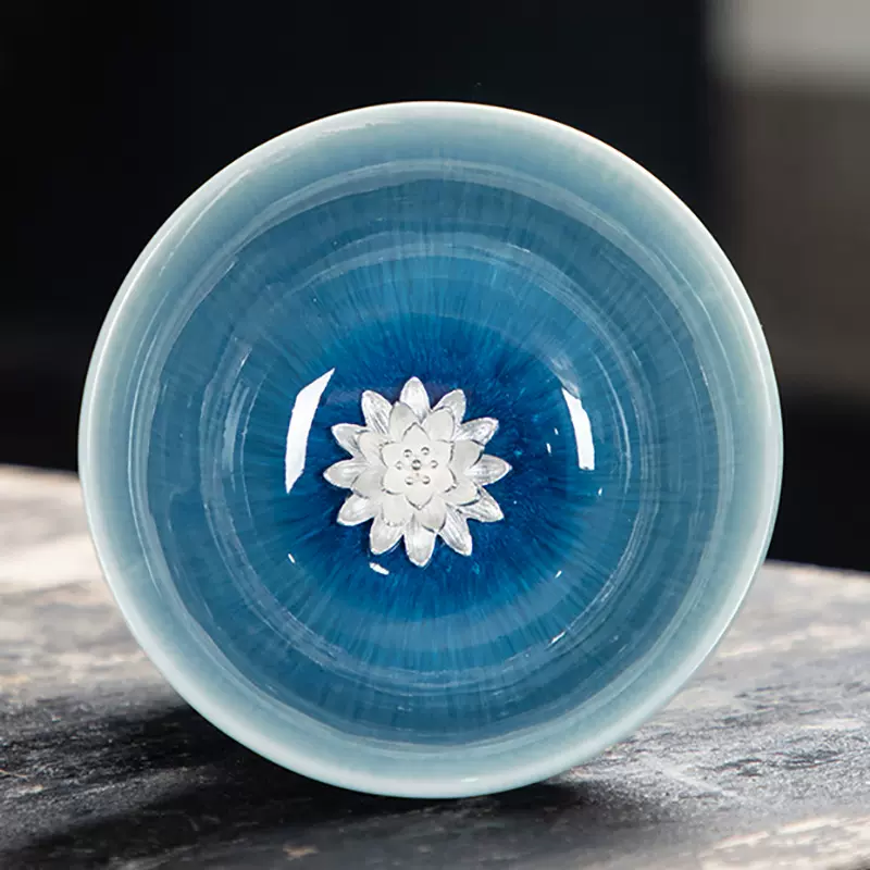 钧窑功夫茶杯陶瓷品茗杯纯银窑变天目建盏主人杯单杯男女兔毫茶盏