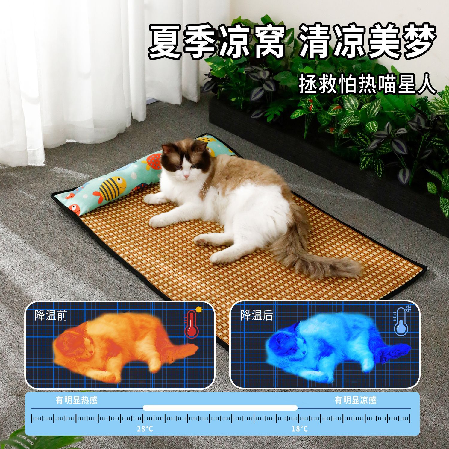 Alfombrilla de verano para mascotas Alfombrilla de verano para mascotas Alfombrilla de hielo de verano Alfombrilla de paja de celosía unilateral de poliéster Alfombrilla de hielo para mascotas para gatos