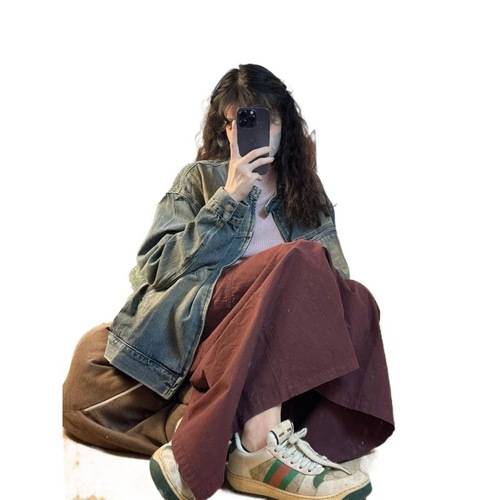 Women's Autumn Korean Style Loose and Slimming Casual Washed Distressed Open Cardigan Jacket Top Fashion