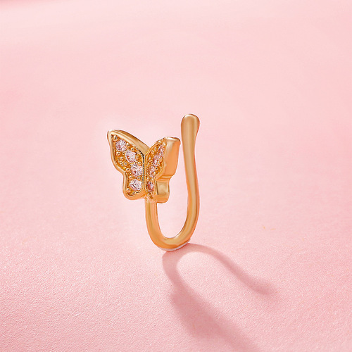 Cross-border European and American butterfly non-pierced nose clip, fashionable and personalized copper inlaid zircon U-shaped fake nose ring, nose piercing jewelry