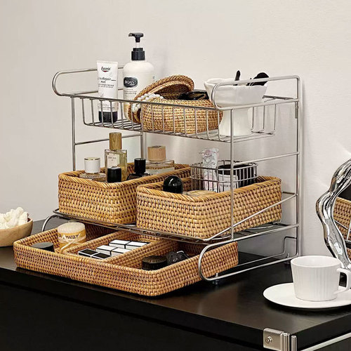 Luxury and high-end 304 stainless steel multi-functional three-layer perfume and cosmetic countertop storage and organization shelf