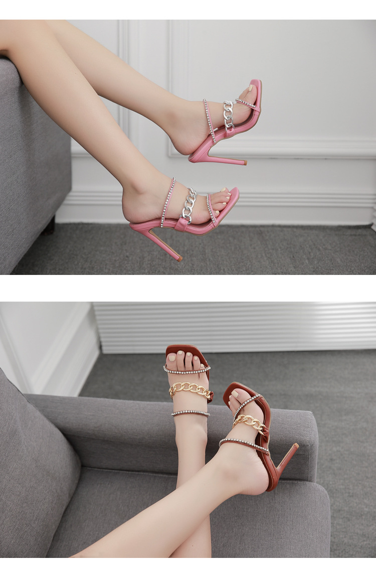 metal chain rhinestone stiletto sandals and slippers nihaostyles wholesale clothing NSSO92129