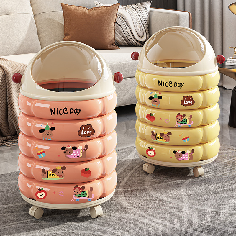 Household Trash Can with Lid, Pulley, Removable, High-Looking Kitchen, Bedroom, Bathroom, Sandwich Garbage Storage Bucket