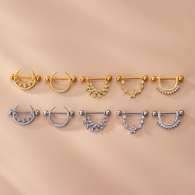 Fashion Leaf Star Moon Stainless Steel Plating Zircon Adhesive nail White 1 Piece