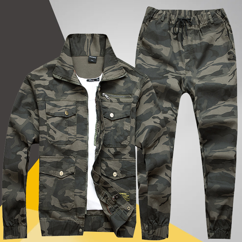 [Two pieces free mail] Spring and autumn spot camouflage elastic suit labor protection wear-resistant welding factory workshop work clothes