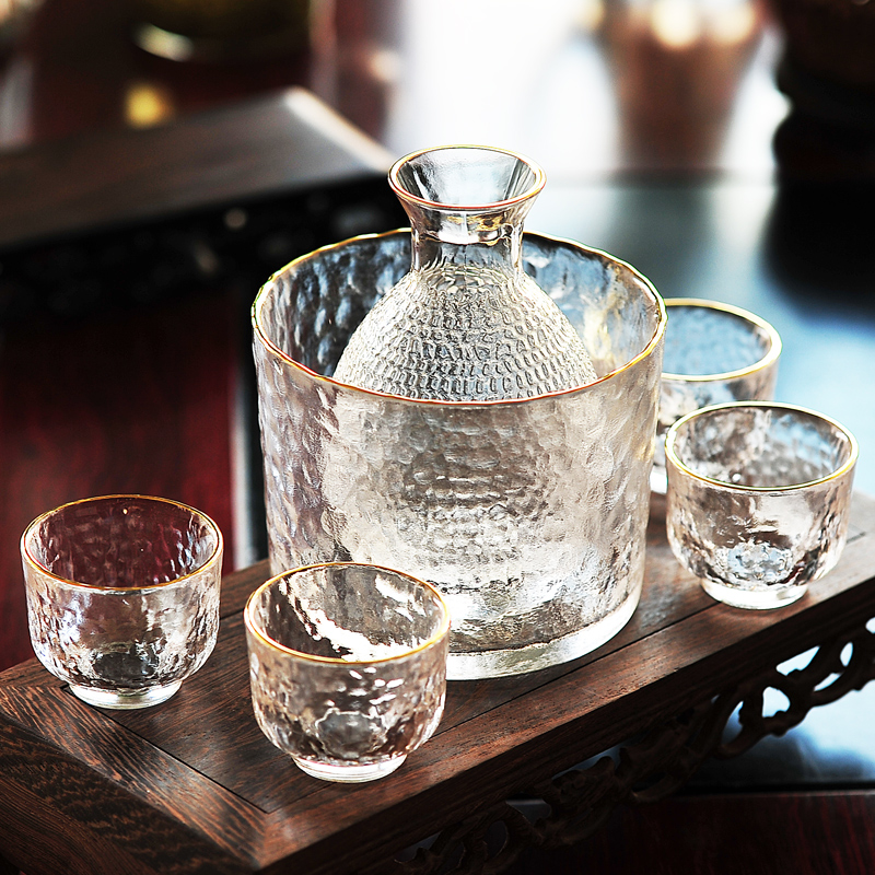 日式酒壶套装玻璃黄酒温酒器烫酒壶家用一两白酒杯咖啡锤纹ins