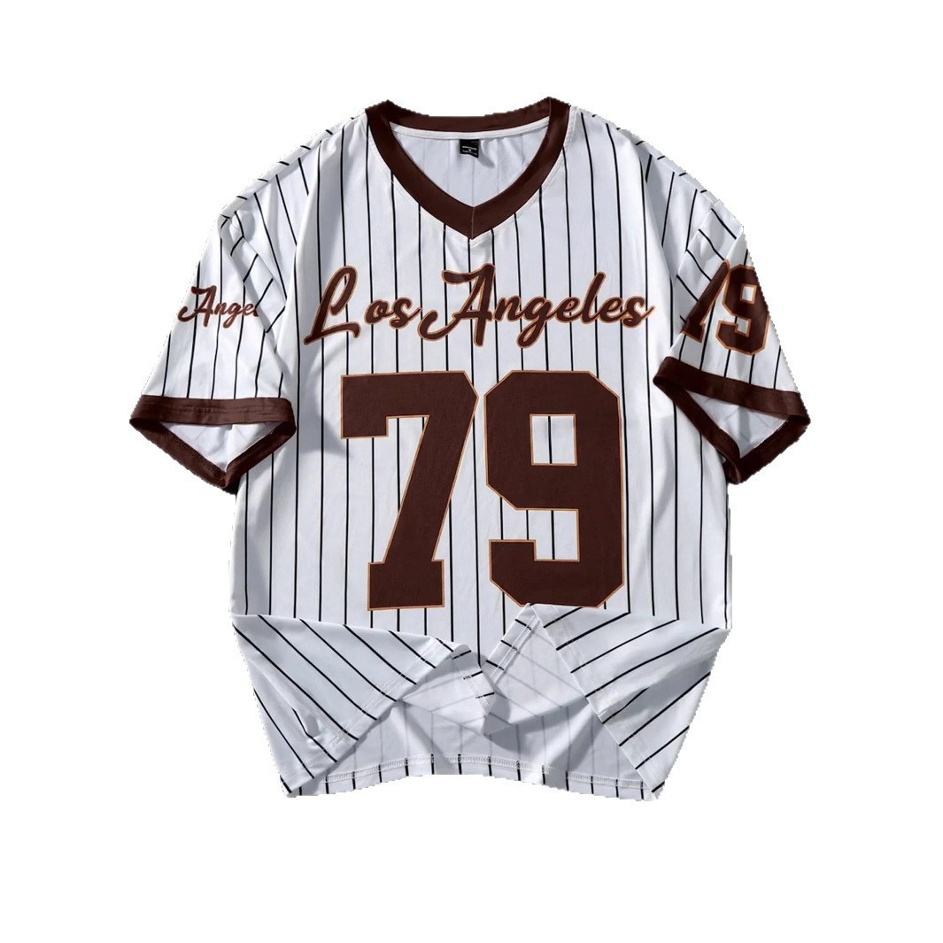 Summer New Men's V Neck T-Shirt Sports Printed Short Sleeve Retro Baseball Chic Trendy Summer Top For Men_voghion.com