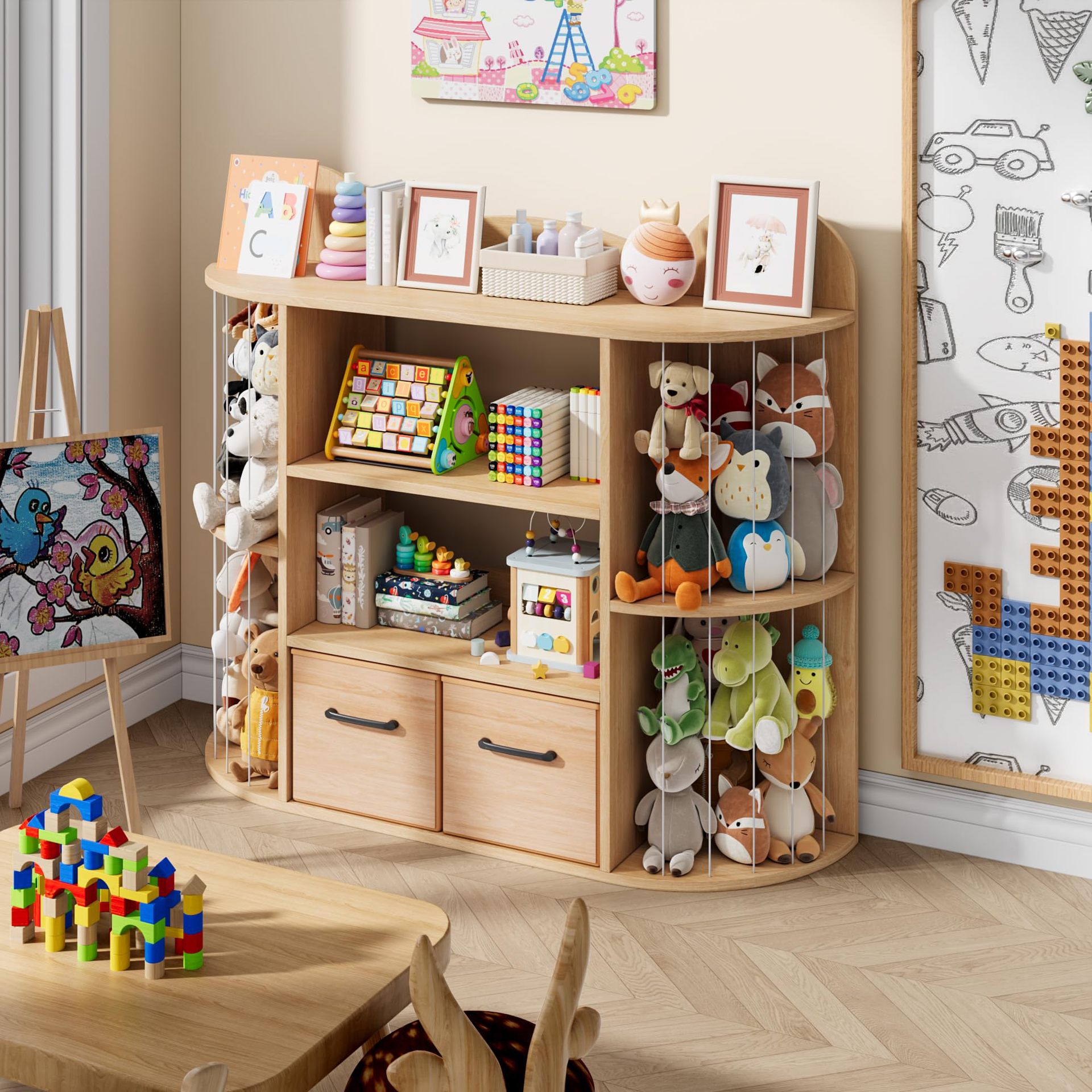 Cross-border Solid Wood Toy Rack Montessori Kindergarten Toy Storage Shelf Multi-tier Children's Bookshelf Toy Organizer