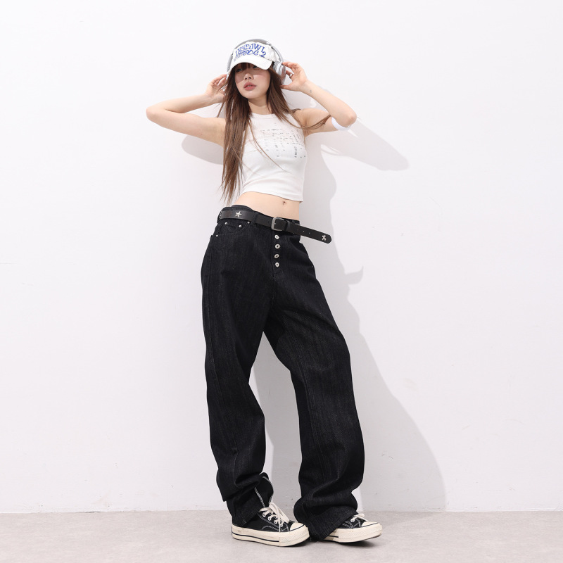 Raccoon House # New Arrivals|Cortis Vintage Style|Simple and Neutral Multi-Button Raw Black Hard Denim Jeans Raccoon House # New Arrivals|Cortis Vintage Style|Simple and Neutral Multi-Button Raw Black Hard Denim Jeans