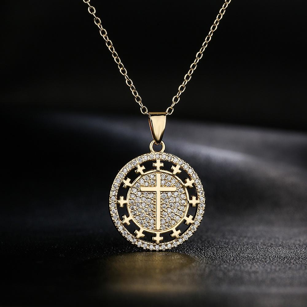 religious jewelry copper-plated 18K gold zircon cross pendant necklace