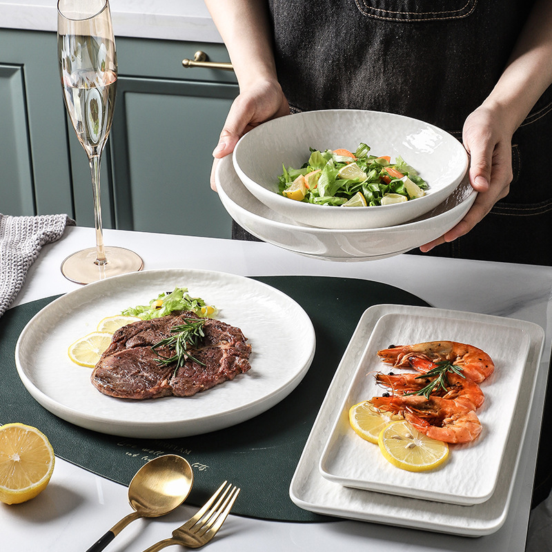 Modern simple pure white ceramic dinner plate household ins Wind relief Bowl plate set combination factory wholesale generation