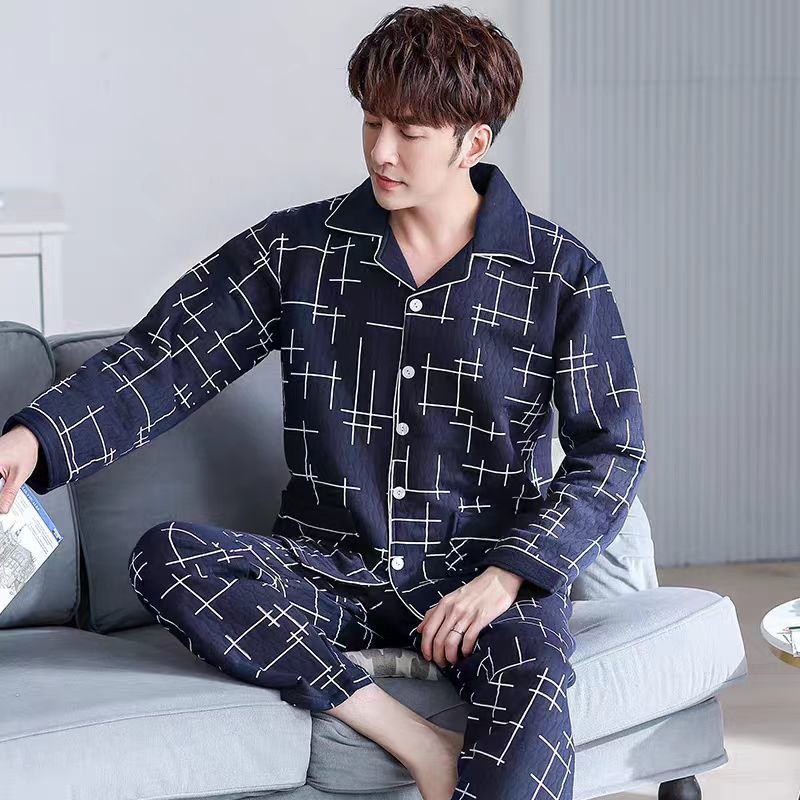 Otoño y invierno engrosado vestido exterior pijama de hombre invierno de hombre tamaño grande delgado intercalado de aire de algodón ropa para el hogar