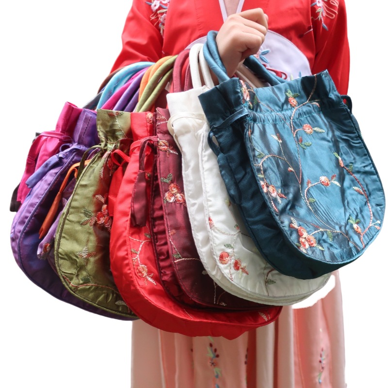 工厂批发礼物收纳袋刺绣花果手提袋手拎抽绳袋首饰包装束口礼品袋