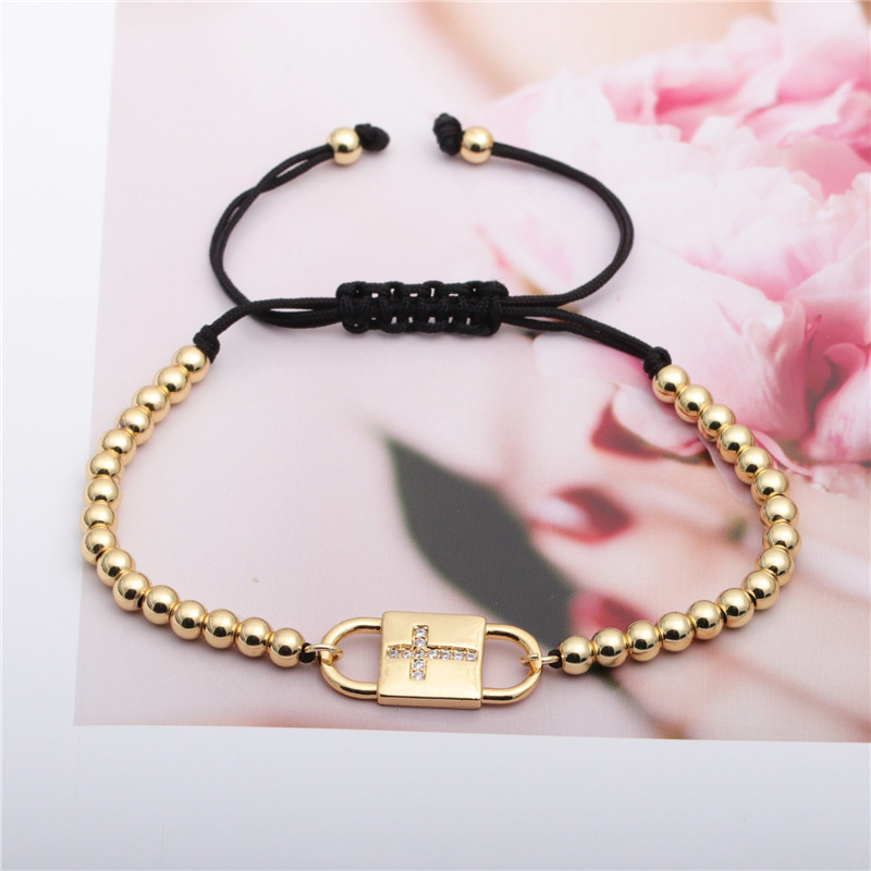 New Zircon Cross Copper Beads Black Rope Adjustable Bracelet display picture 4