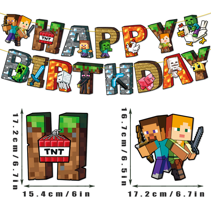 新しい Minecraft テーマ子供の誕生日パーティーの装飾ピクセルフラッグケーキインサートセット|undefined