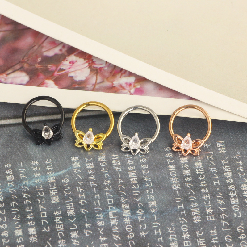 Rose Gold Star Cartilage Earring Hoop 1.2x10mm 316L Surgical Steel Nose Ring detail image 10