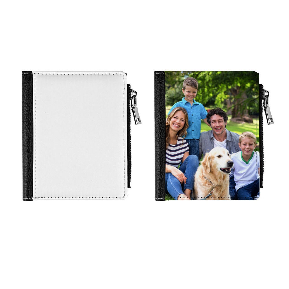 Nuevo producto sublimación cuero cremallera impresión de doble cara monedero tarjeta bolsa de almacenamiento en efectivo