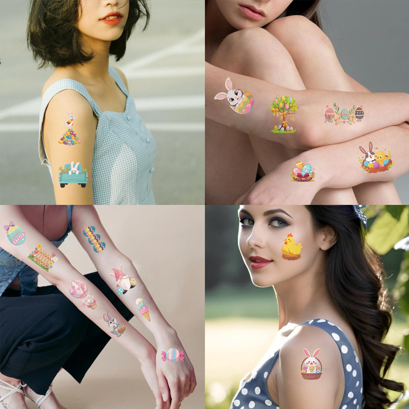 10 Easter Tattoo Stickers for Parties, Disposable Temporary Waterproof Face and Arm Tattoo Stickers for Cross-Border Wholesale