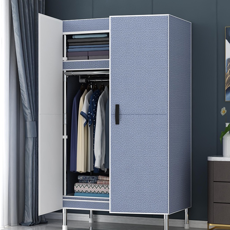 Single Wardrobe for Rental Room, Metal Wardrobe for Bedroom, Household Fabric Wardrobe, Thickened and Reinforced All-Steel Frame Alloy Wardrobe