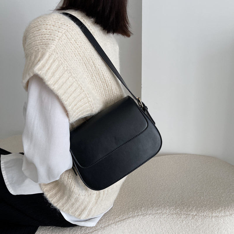 Bolsa transversal feminina de ombro único, nova coleção primavera/verão 2024, estilo retrô, cor sólida, com aba, moderna e simples._voghion.com