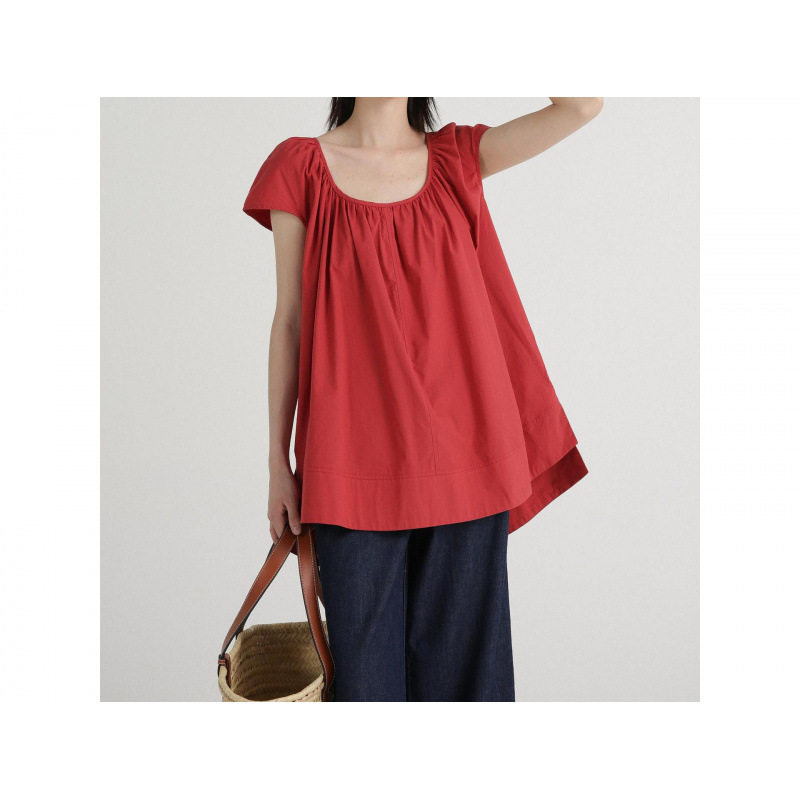z2024 Summer Big U Neck Korean Style Small Fly Sleeve Backless Short Sleeve Shirt Summer New A- line Blouse Top