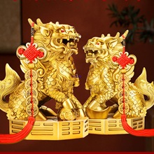 铜麒麟摆件一对八卦火麒麟公母入户玄关装饰工艺品办公室客厅摆饰