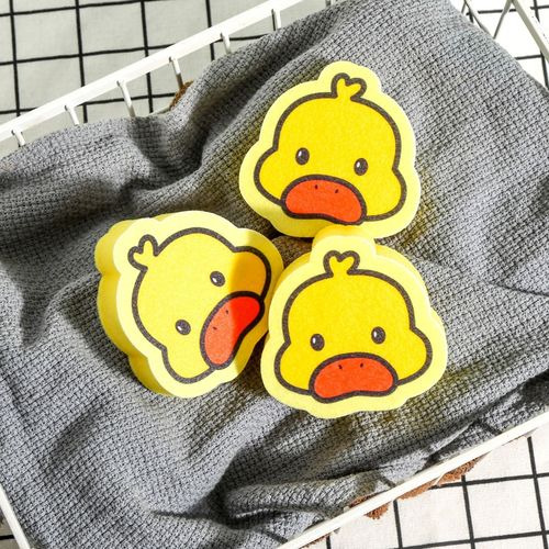 Sturdy Standing Little Yellow Duck Dishwashing Brush, Kitchen Home Use Pot Cleaning Brush, Washing Dishes and Bowls Sponge Cloth, Cartoon Wood Pulp Sponge Cloth Wholesale