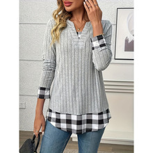 F 66998 Plaid patch women's long sleeve ƴ����Ůʿ����