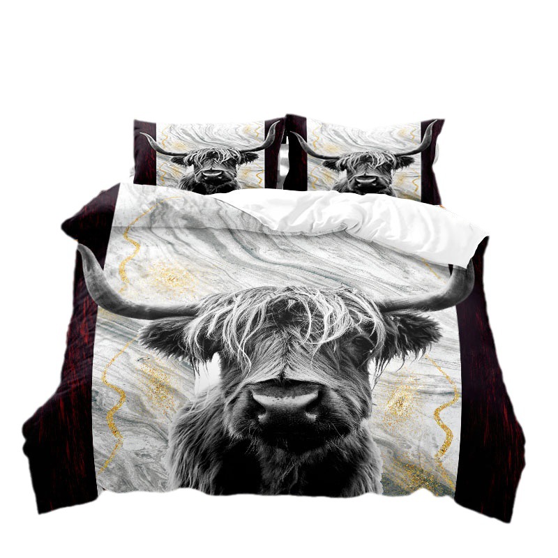 Serie de ganado 3D Impresión digital transfronteriza cubierta de edredón de comercio exterior conjunto de tres piezas conjunto de ropa de cama de cuatro piezas