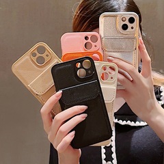 荔枝纹适用苹果17promax手机壳卡包iphone15简约12素皮全包保护套
